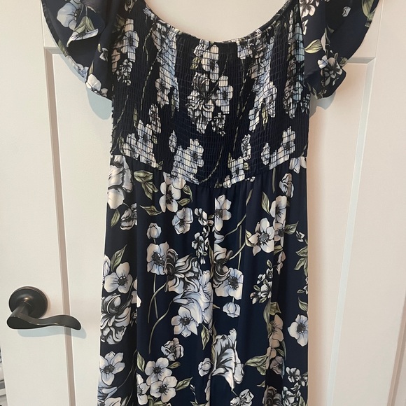 Altar'd State Navy Blue sky blue and White floral Smocked Maxi Dress - Picture 4 of 10